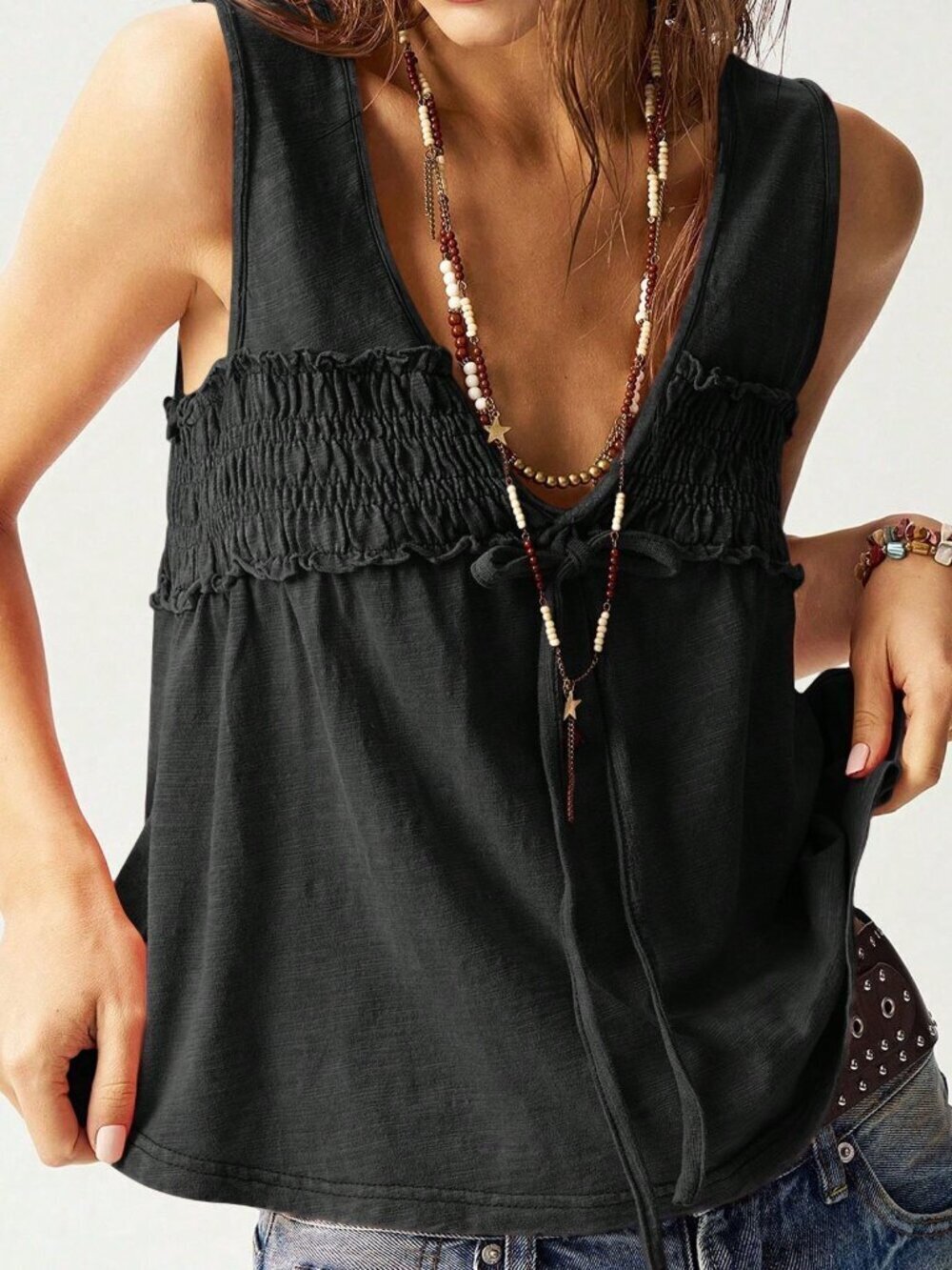 Black Casual Women's Fitted V-Neck Knit Camisole